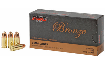 PMC Ammunition, Bronze, 9MM, 124 Grain, Full Metal Jacket, 50 Round Box