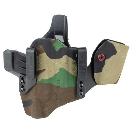 Safariland, INCOG-X, Joint Collaboration with Haley Strategic, Inside the Waistband Holster, Fits Glock 17/19 with Light, Integrated Magazine Caddy, Microfiber Suede Wrapped Construction, Woodland Camo, Right Hand