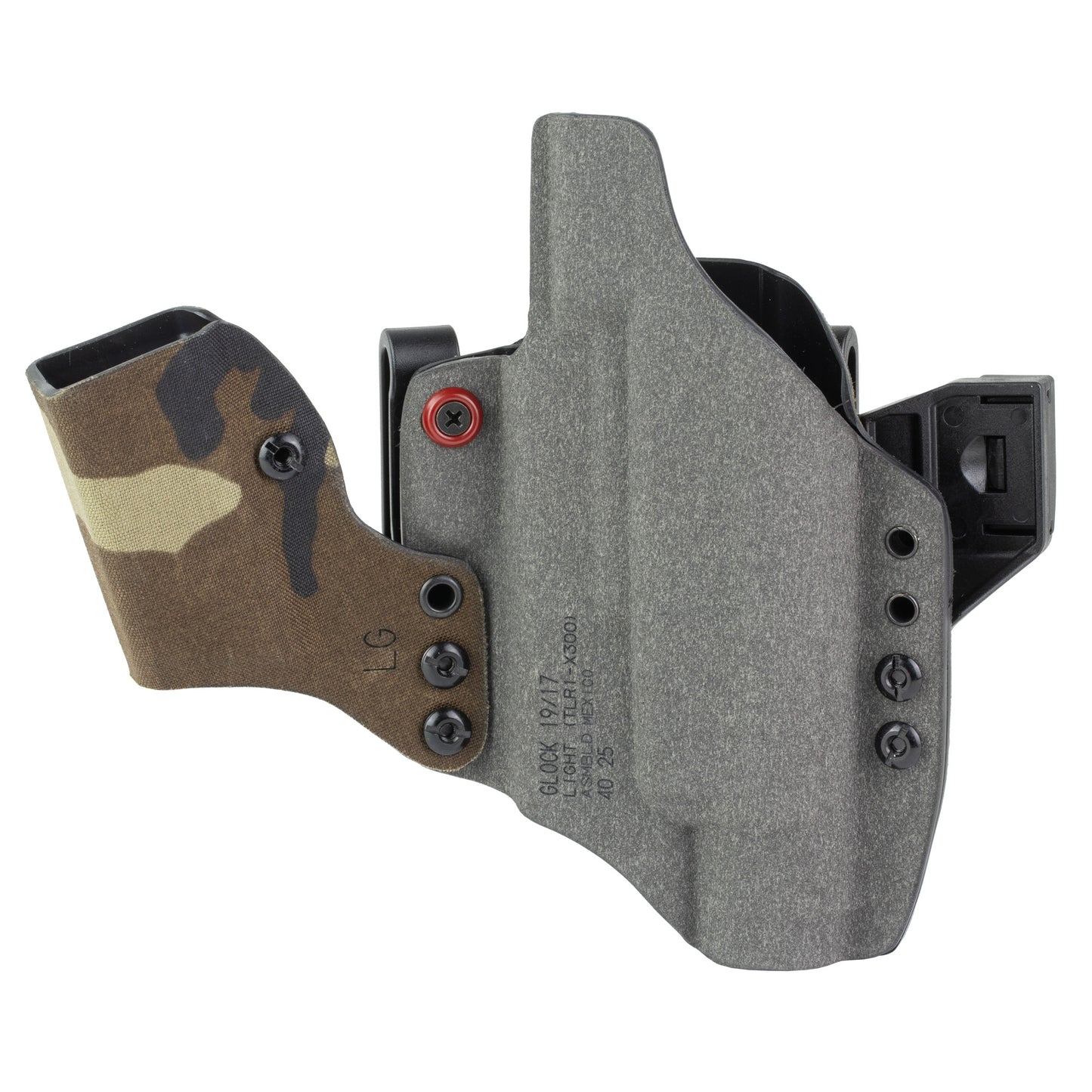Safariland, INCOG-X, Joint Collaboration with Haley Strategic, Inside the Waistband Holster, Fits Glock 17/19 with Light, Integrated Magazine Caddy, Microfiber Suede Wrapped Construction, Woodland Camo, Right Hand
